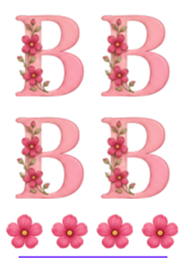 Adesivo letra B rosa florida Cartela 10x13,85cm