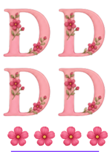 Adesivo letra D rosa florida Cartela 10x13,85cm