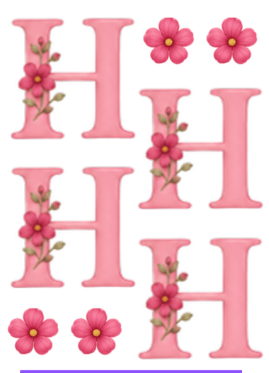 Adesivo letra H rosa florida Cartela 10x13,85cm