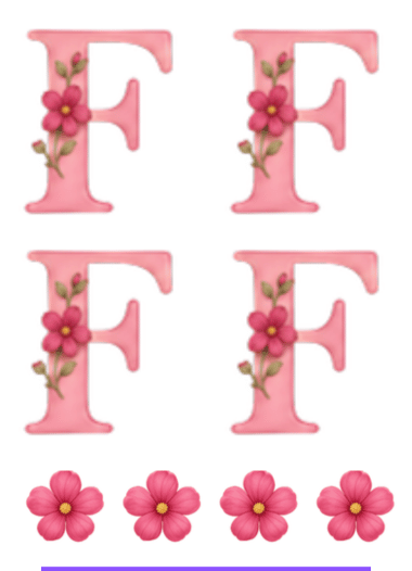 Adesivo letra F rosa florida Cartela 10x13,85cm
