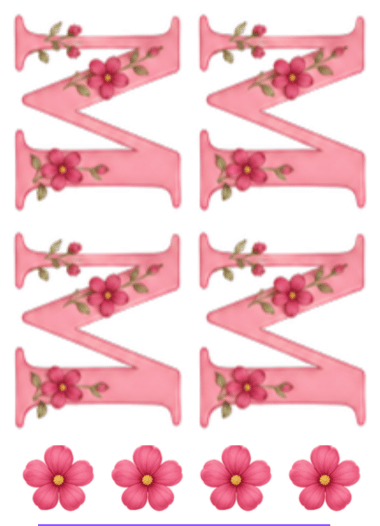 Adesivo letra M rosa florida Cartela 10x13,85cm