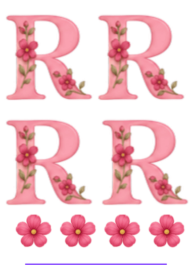 Adesivo letra R rosa florida Cartela 10x13,85cm