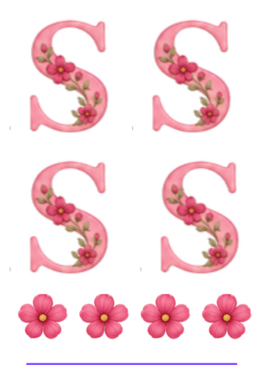 Adesivo letra S rosa florida Cartela 10x13,85cm